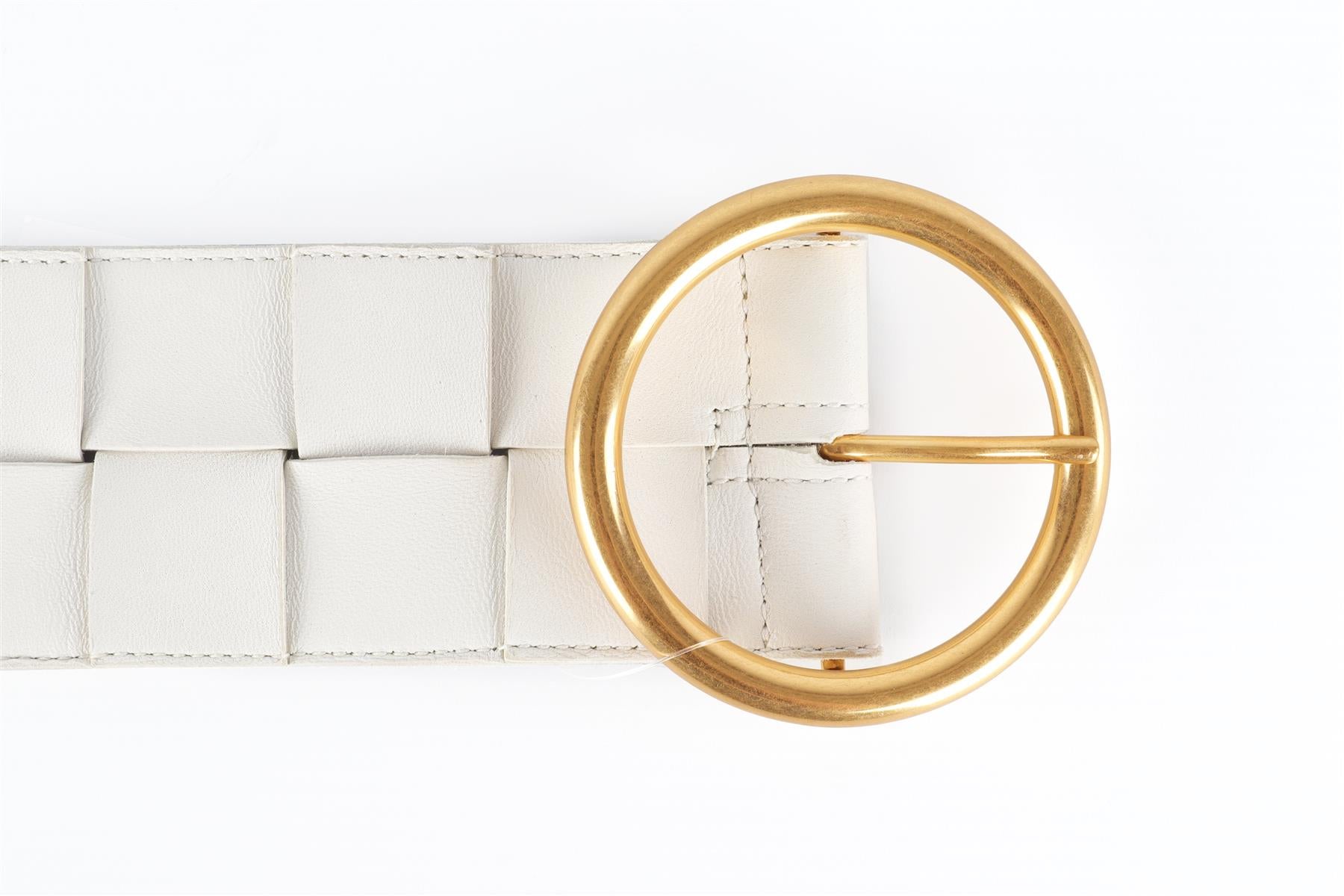 BOTTEGA VENETA WHITE INTRECCIATO LEATHER WAIST BELT 85 CM