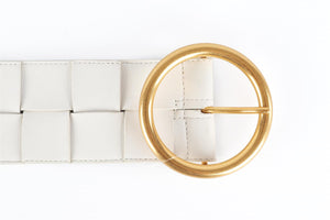 BOTTEGA VENETA WHITE INTRECCIATO LEATHER WAIST BELT 85 CM