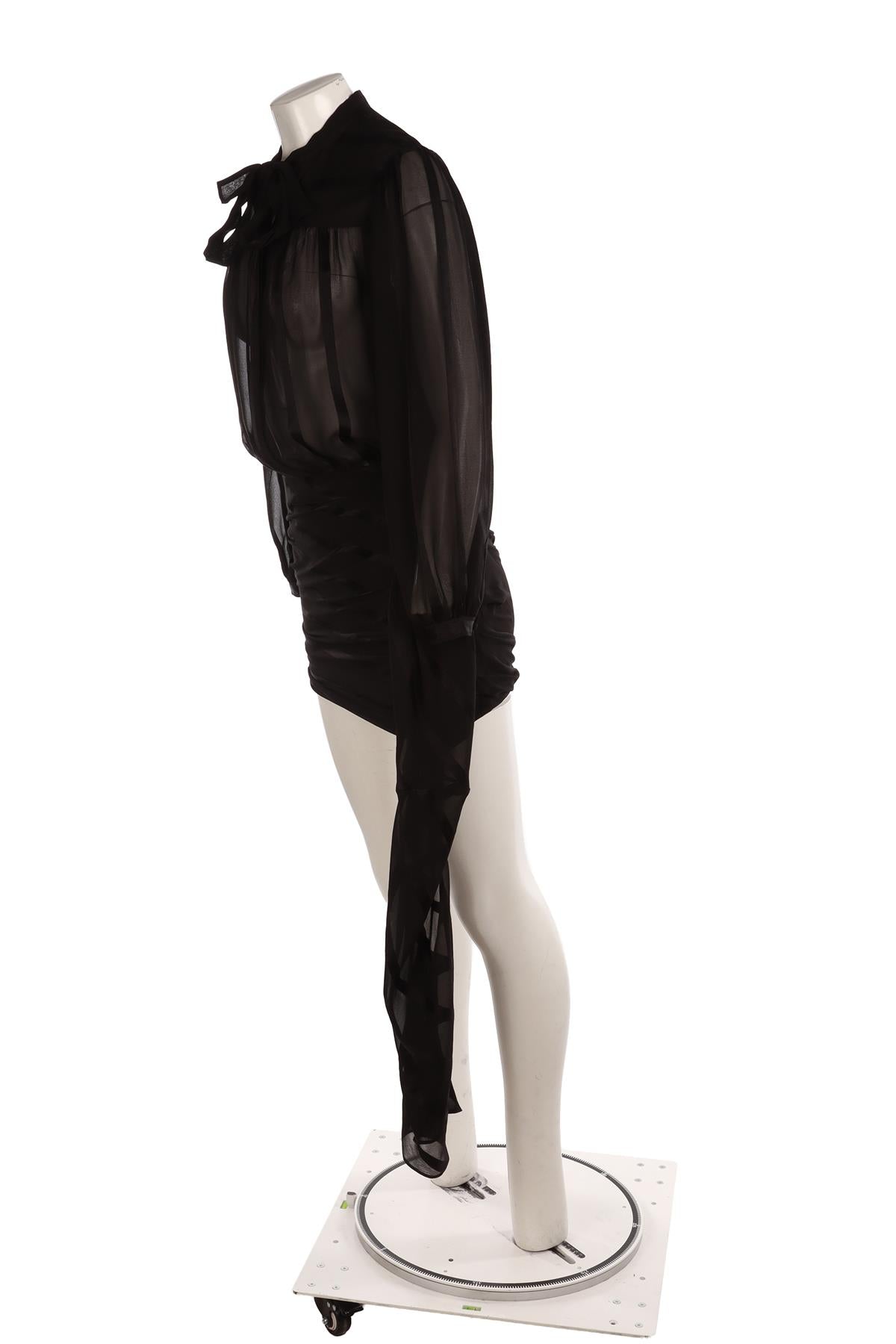 SAINT LAURENT BLACK SILK MINI DRESS FR 36 UK 8