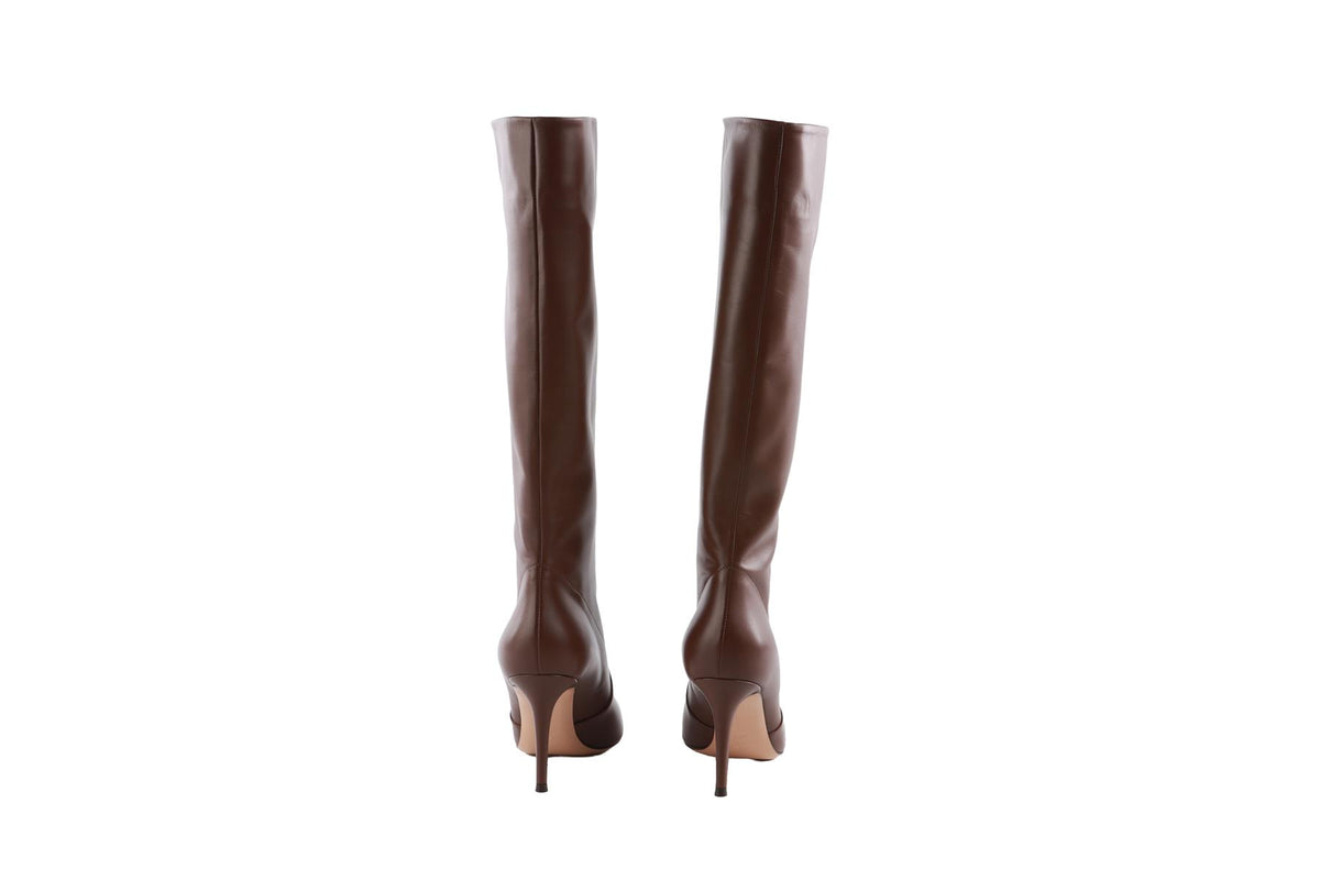 GIANVITO ROSSI BROWN LEATHER KNEE HIGH BOOTS EU 39.5 UK 6.5 US 9.5