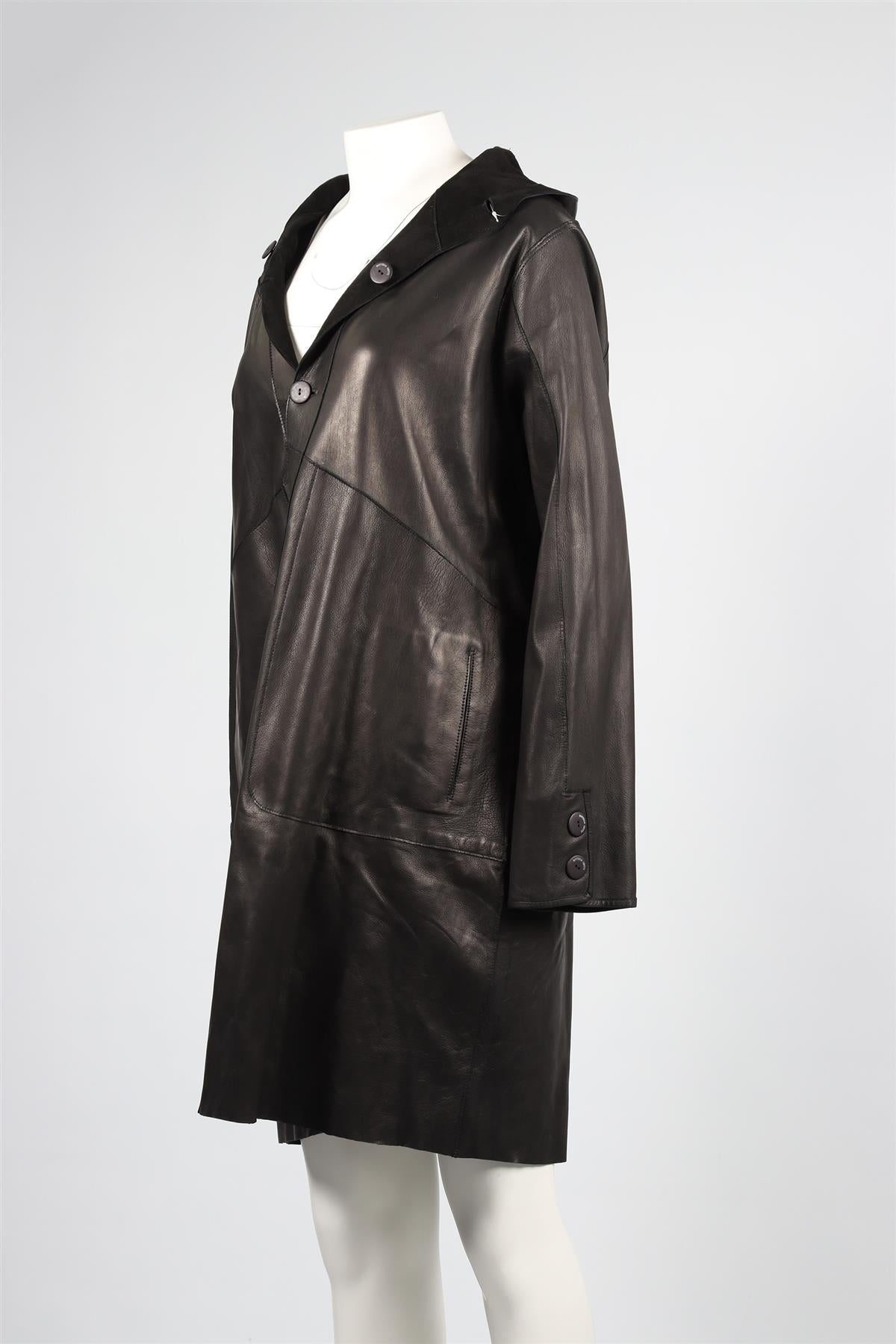 BOTTEGA GIOTTI BLACK LEATHER COAT IT 50 UK 18