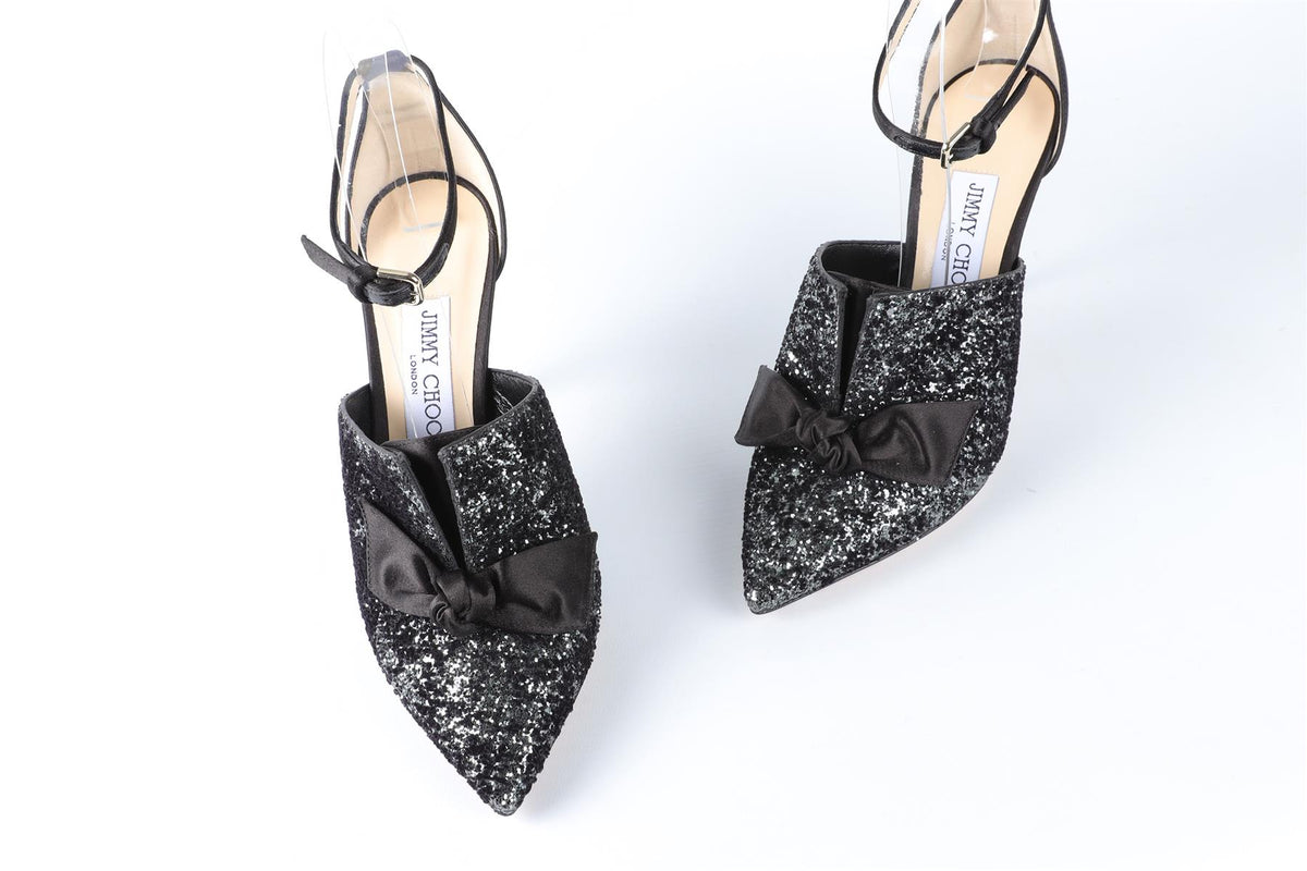 JIMMY CHOO BLACK GLITTER PUMPS EU 37 UK 4 US 7