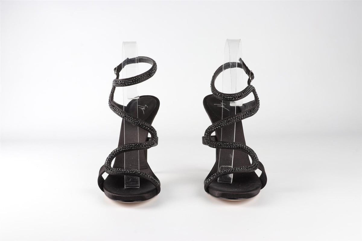 GIUSEPPE ZANOTTI BLACK CRYSTAL AND SATIN SANDALS EU 36 UK 3 US 6