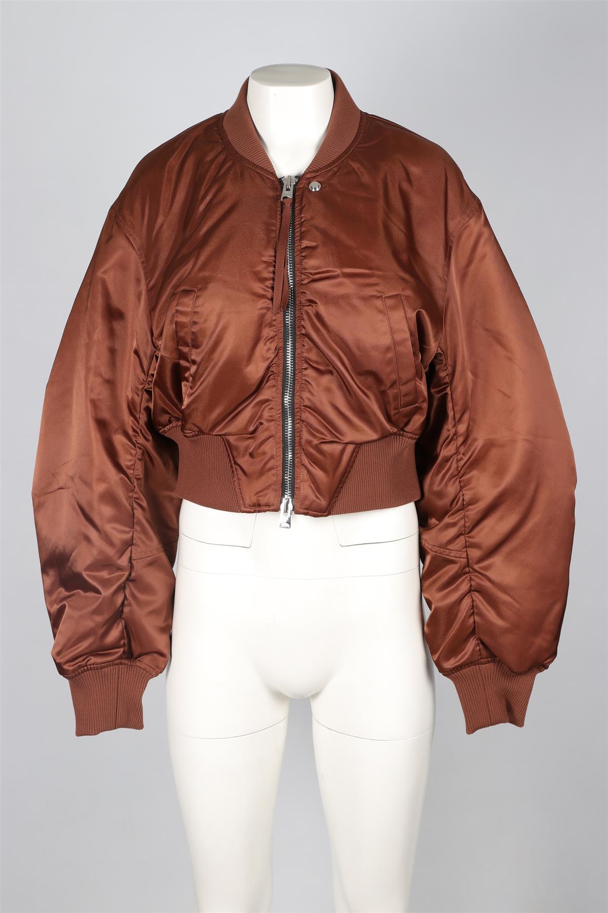 AGOLDE + SHOREDITCH SKI CLUB BROWN SATIN BOMBER JACKET XSMALL
