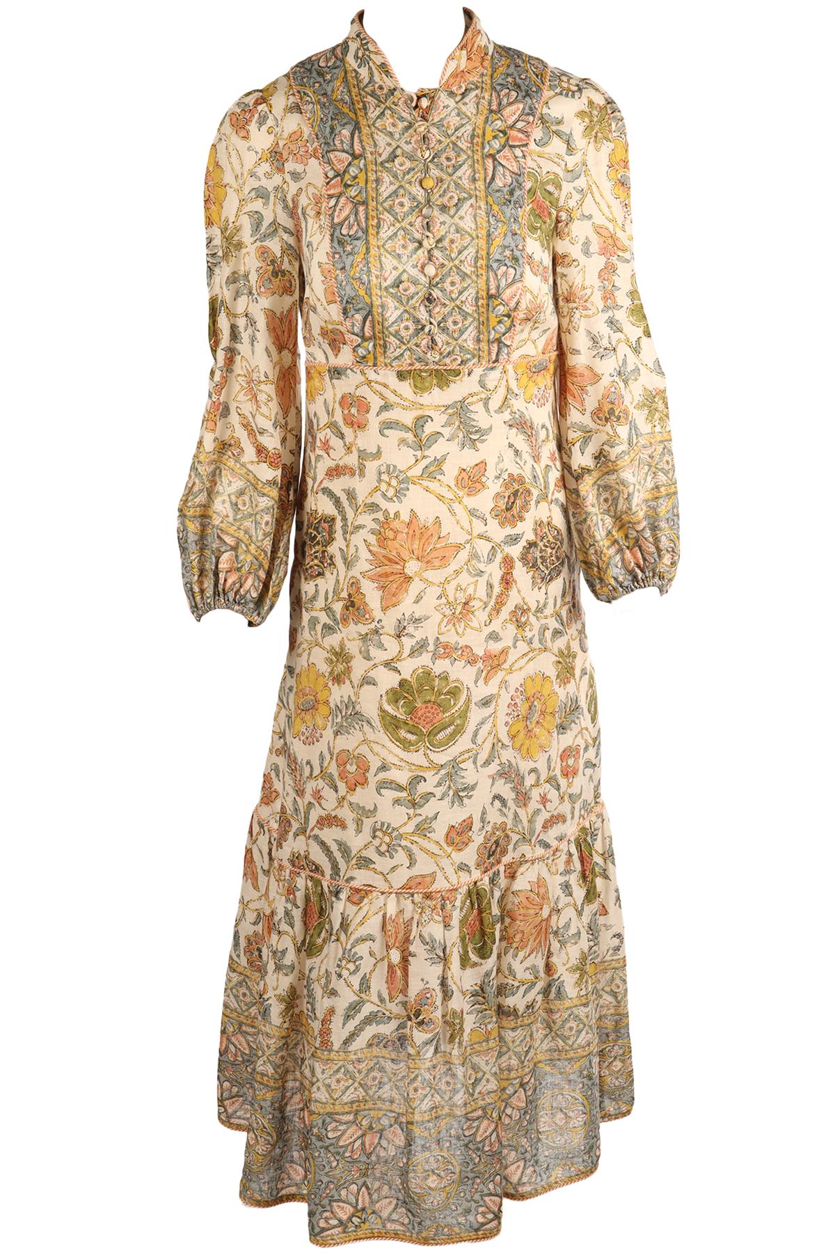 ZIMMERMANN MULTI LINEN MAXI DRESS 1 UK 10