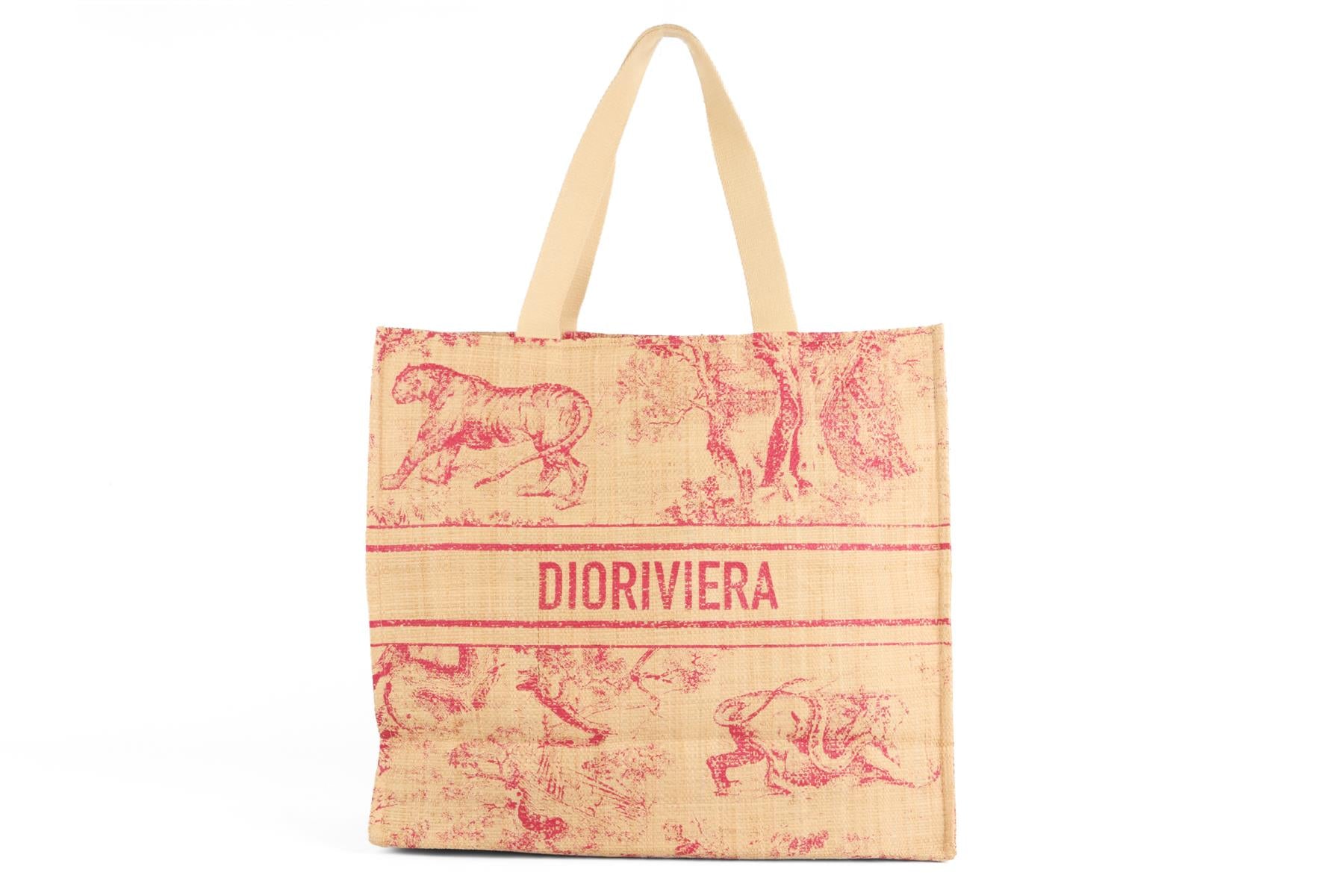 CHRISTIAN DIOR BEIGE DIORIVIERA RAFFIA TOTE BAG
