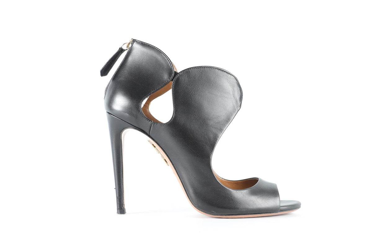 AQUAZZURA BLACK LEATHER SANDALS EU 37.5 UK 4.5 US 7.5