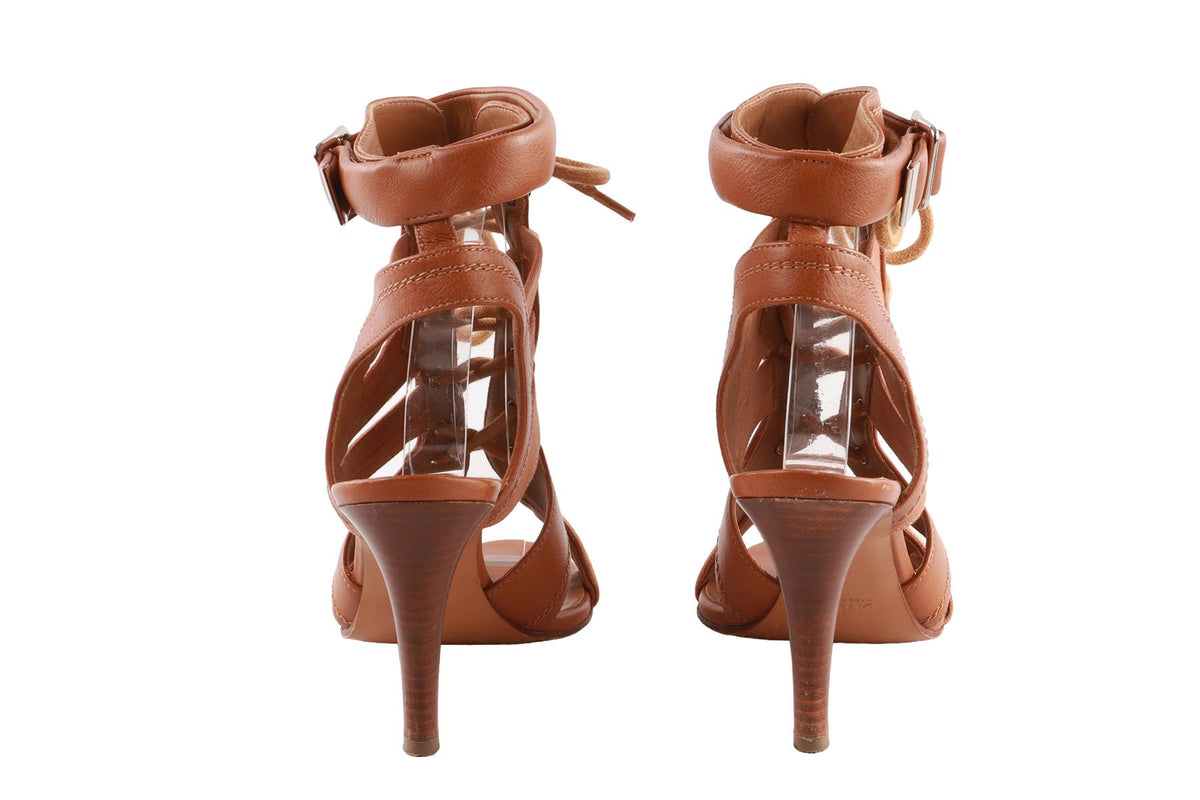 BROWN CANVAS AND LEATHER SANDALS