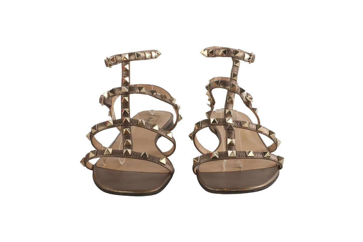 VALENTINO GARAVANI BRONZE ROCKSTUD LEATHER SANDALS EU 39 UK 6 US 9