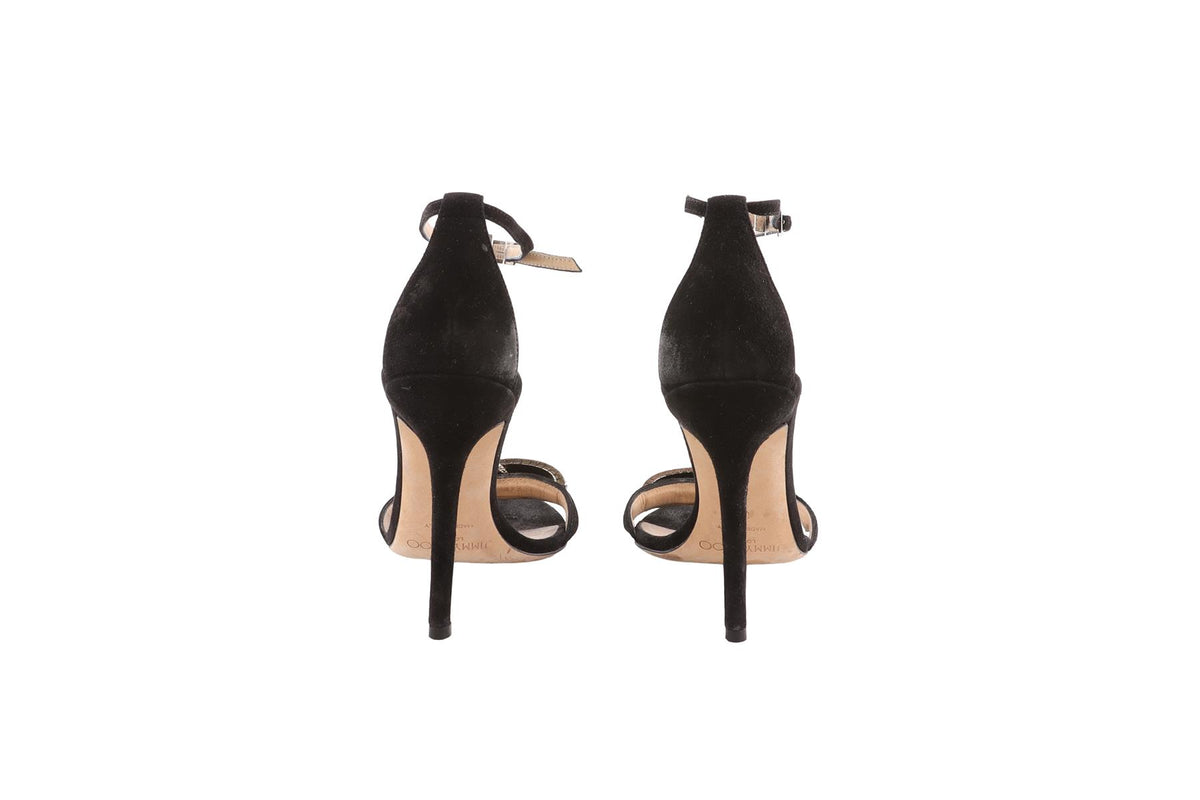 JIMMY CHOO BLACK SUEDE SANDALS EU 37 UK 4 US 7