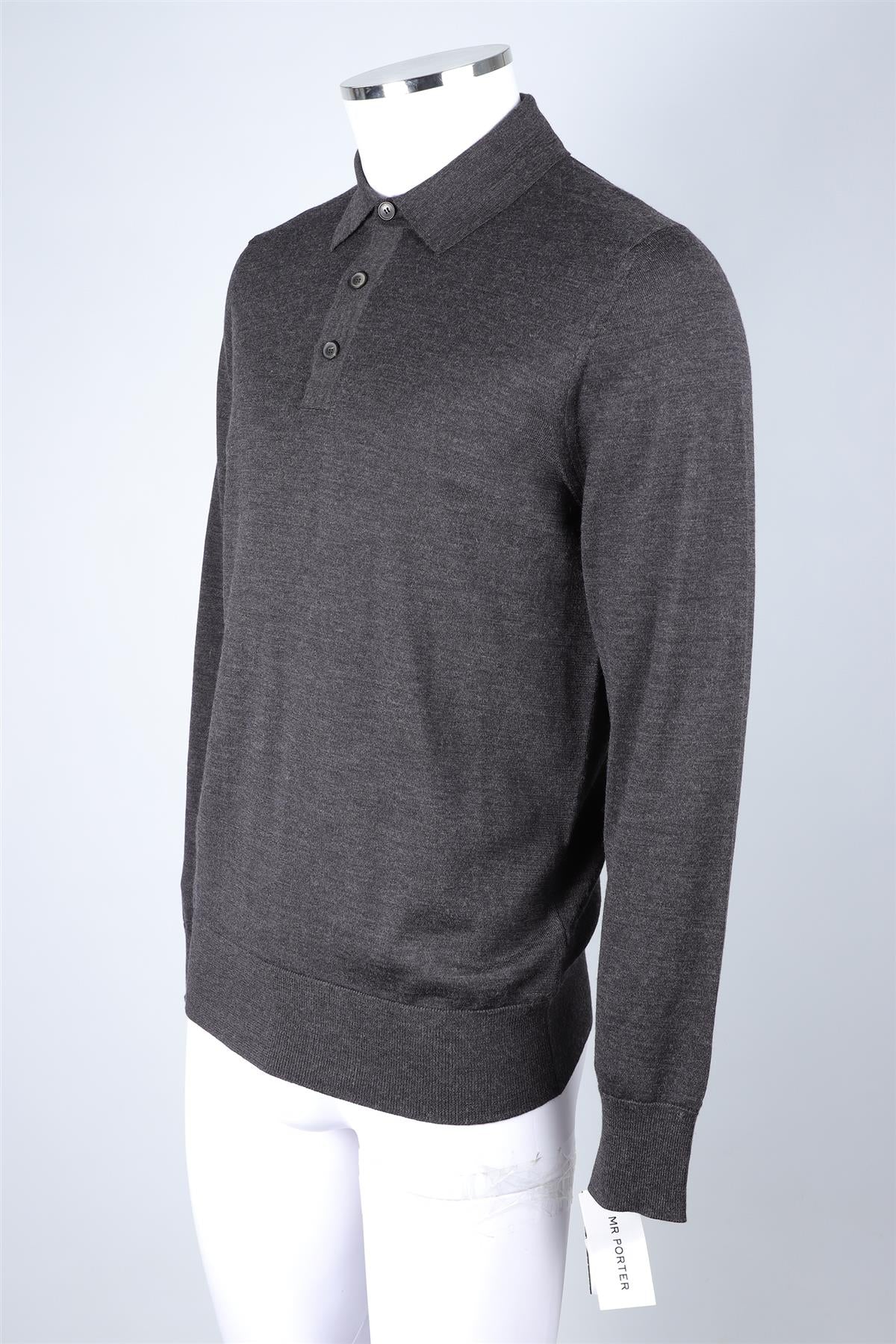 MR. P GREY MEN'S WOOL POLO SHIRT MEDIUM