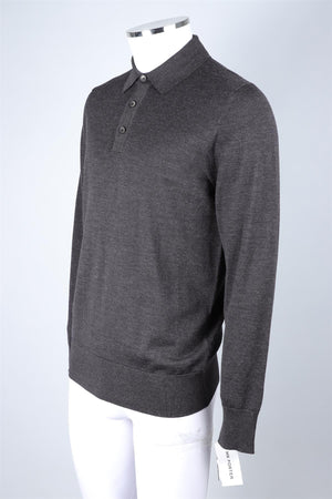 MR. P GREY MEN'S WOOL POLO SHIRT MEDIUM
