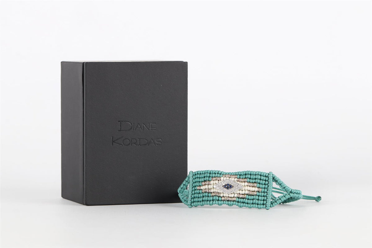 Diane Kordas Blue Evil Eye Diamond and Cord Bracelet