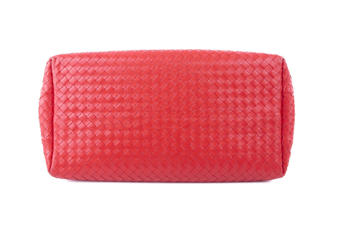 BOTTEGA VENETA RED ROMA LARGE INTRECCIATO LEATHER TOTE BAG