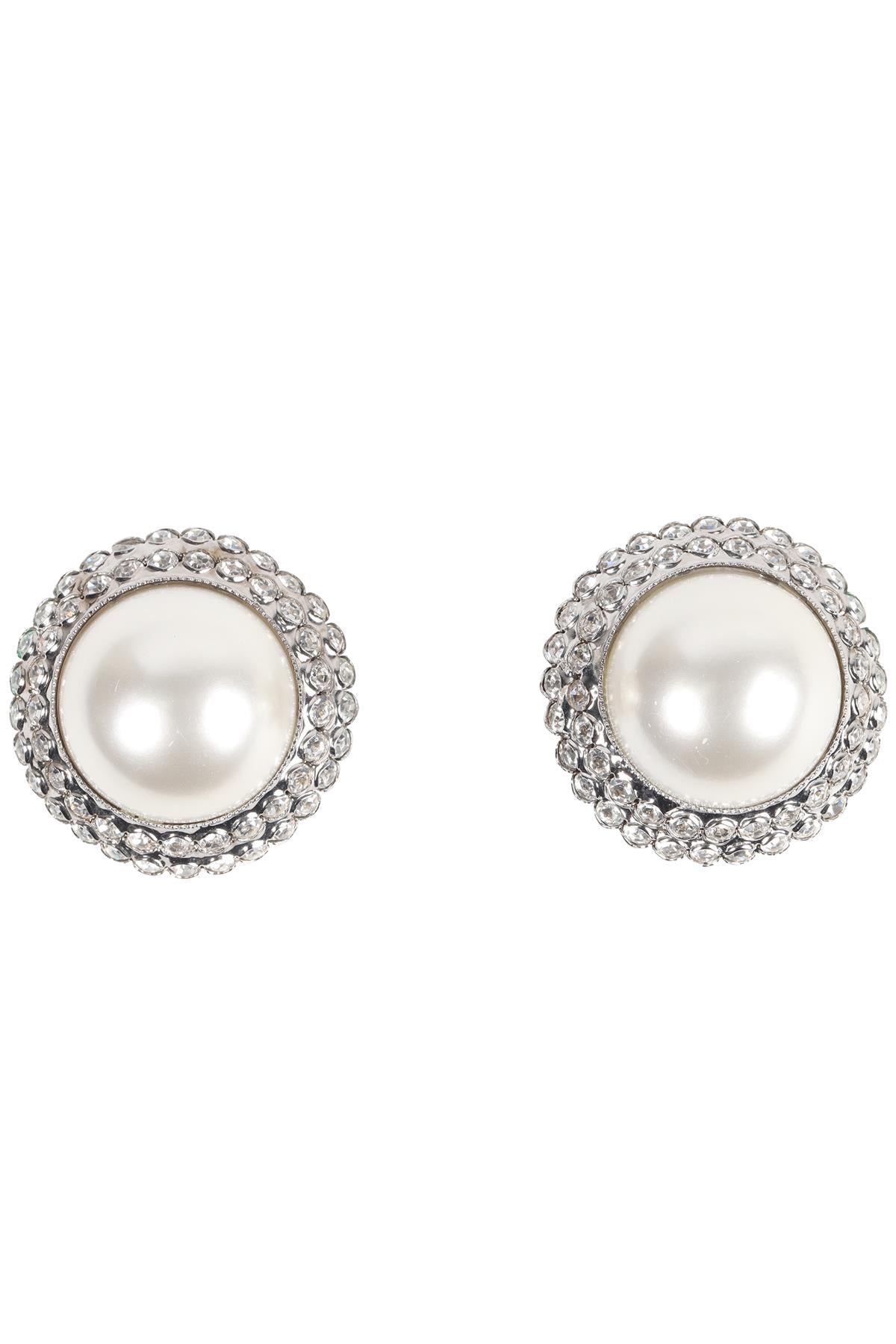 ALESSANDRA RICH SILVER TONE AND FAUX PEARL CLIP EARRINGS