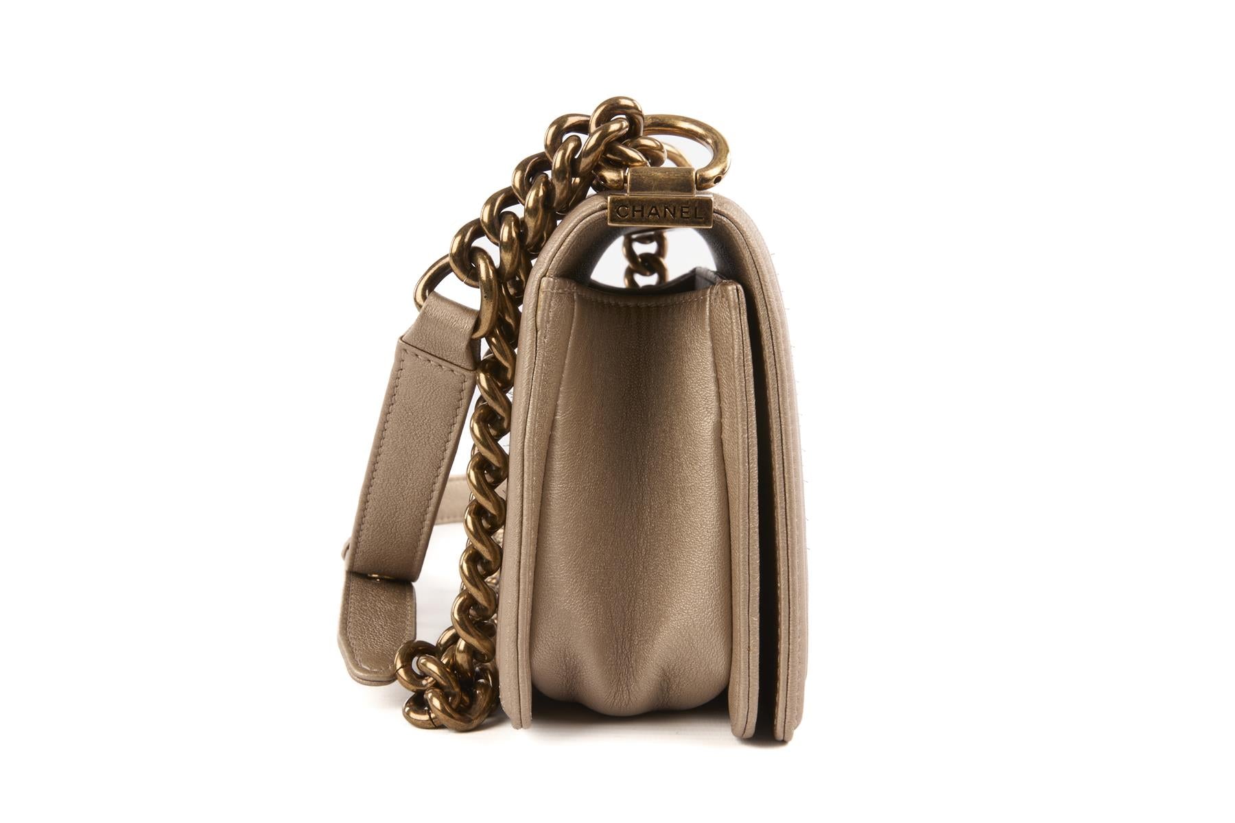 CHANEL BRONZE 2015 BOY SMALL LEATHER SHOULDER BAG