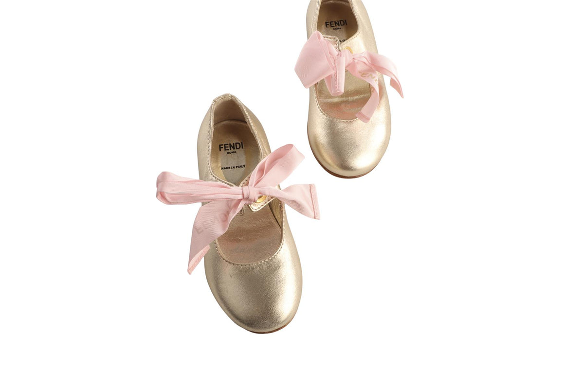 FENDI GOLD KIDS GIRLS BALLET FLATS EU 24 UK 6 US 9
