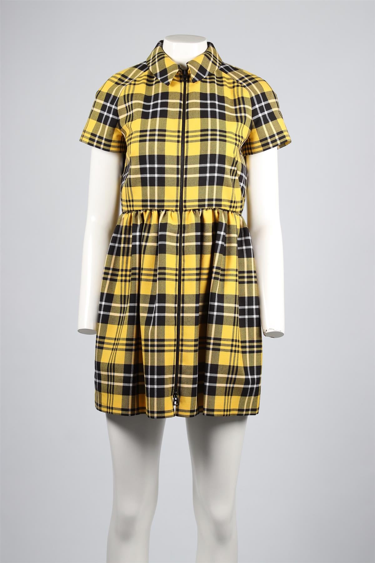 CHRISTIAN DIOR YELLOW 2022 CHECKED WOOL MINI DRESS FR 38 UK 10
