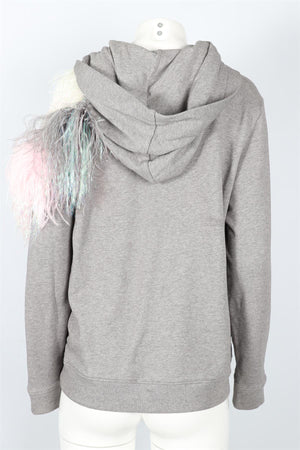 CHRISTOPHER KANE GREY FEATHER AND COTTON HOODIE SMALL