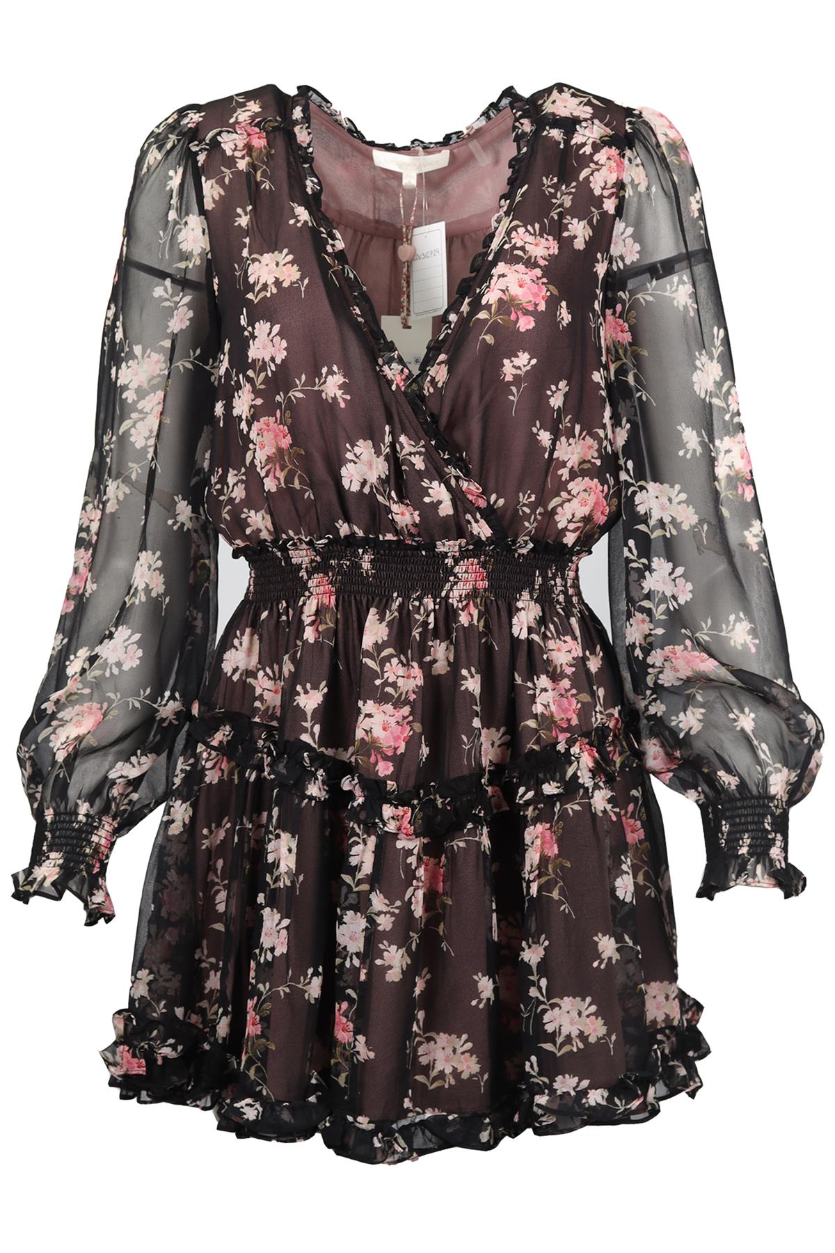 LOVESHACKFANCY FLORAL PRINT SILK MINI DRESS MEDIUM