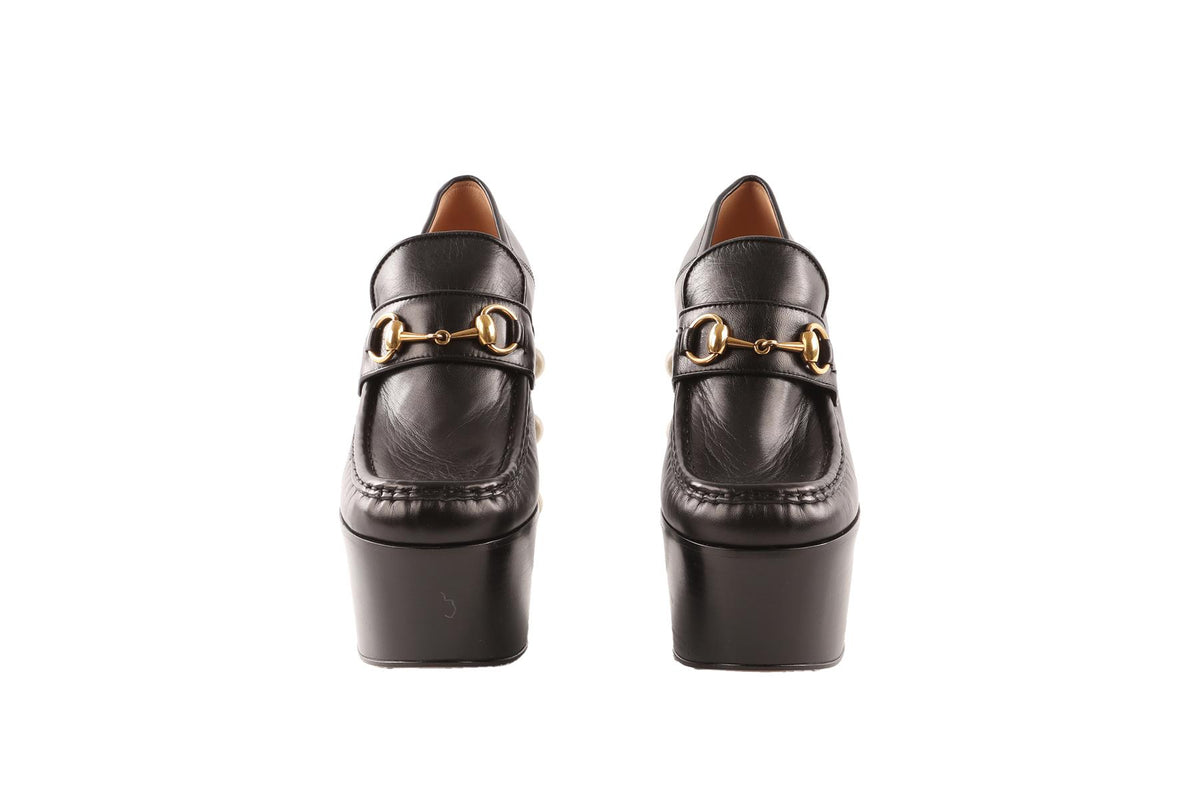 GUCCI BLACK VEGAS LEATHER PLATFORM LOAFERS EU 38 UK 5 US 8