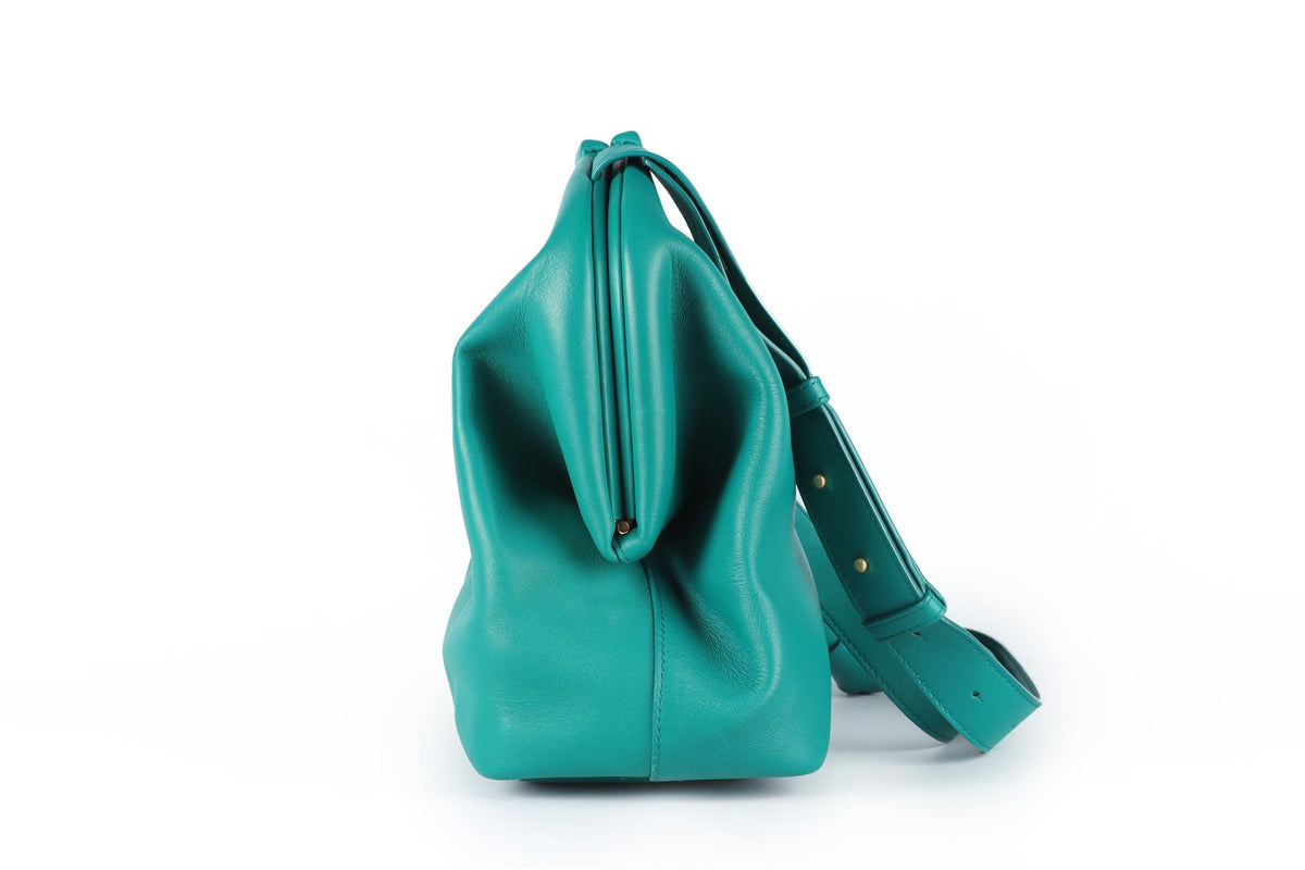 BOTTEGA VENETA TEAL POINT MEDIUM LEATHER TOTE BAG