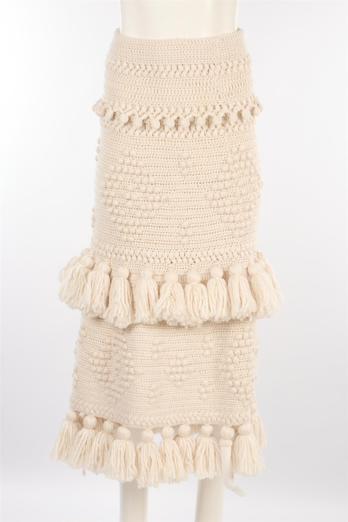 ZIMMERMANN ECRU WOOL MAXI SKIRT UK 10