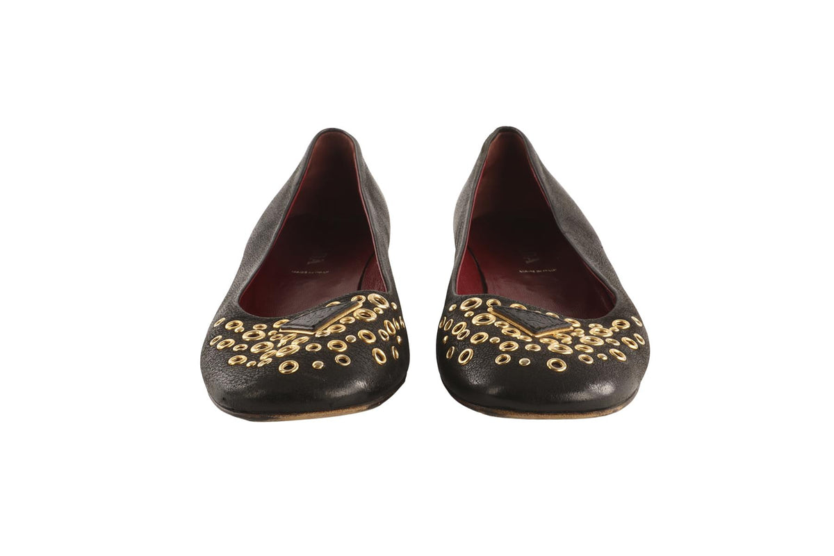PRADA BLACK LEATHER BALLET FLATS EU 37.5 UK 4.5 US 7.5