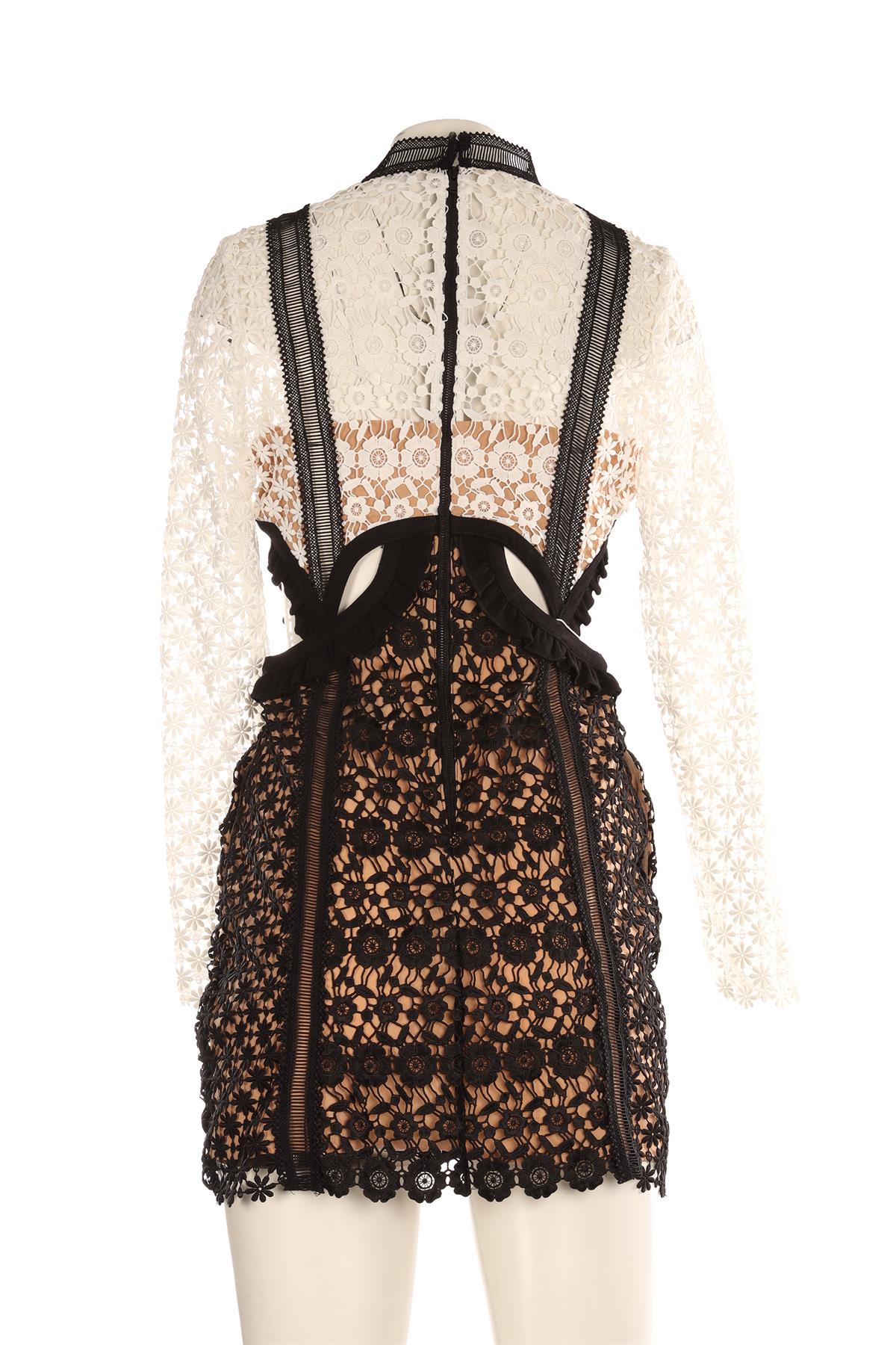 SELF-PORTRAIT BLACK CROCHET MINI DRESS UK 10