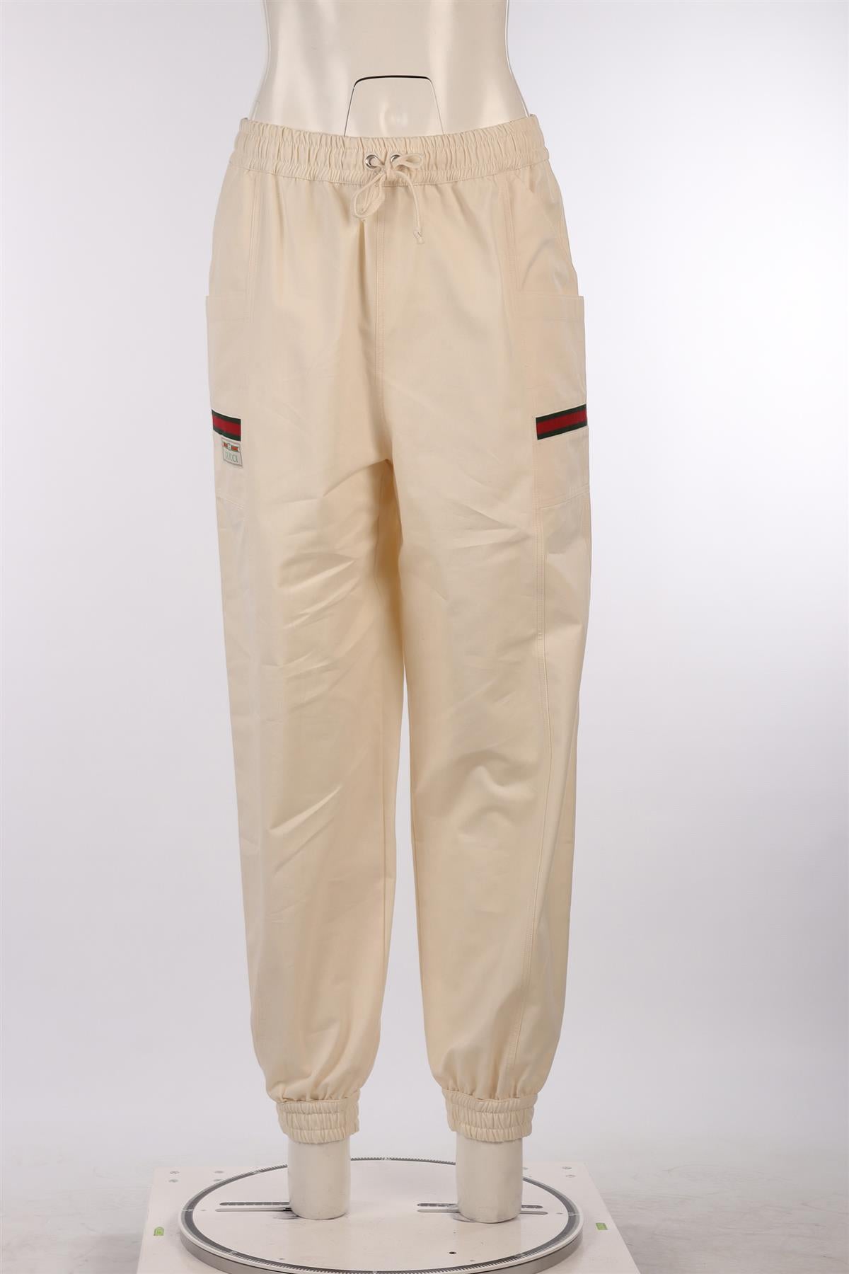GUCCI CREAM COTTON TAPERED PANTS MEDIUM