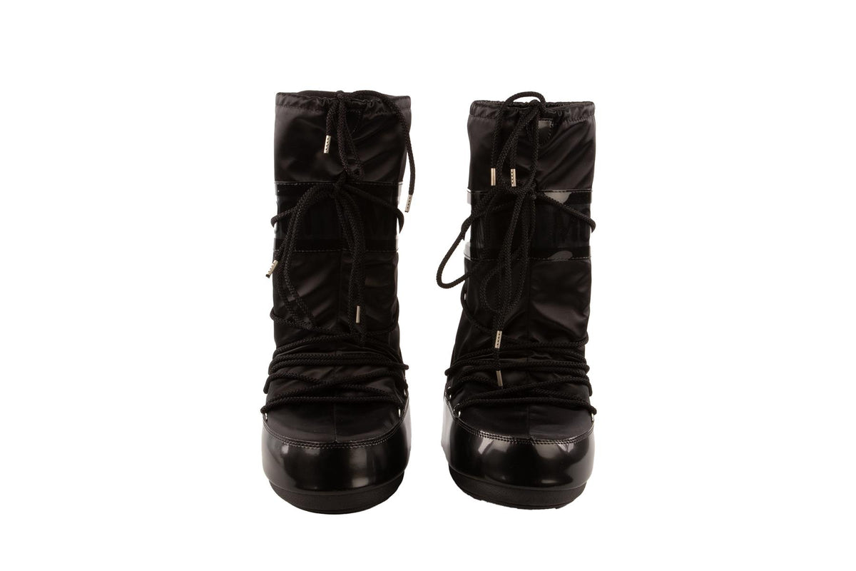 MOON BOOT BLACK SATIN BOOTS EU 39-41 UK 6-8 US 9-11