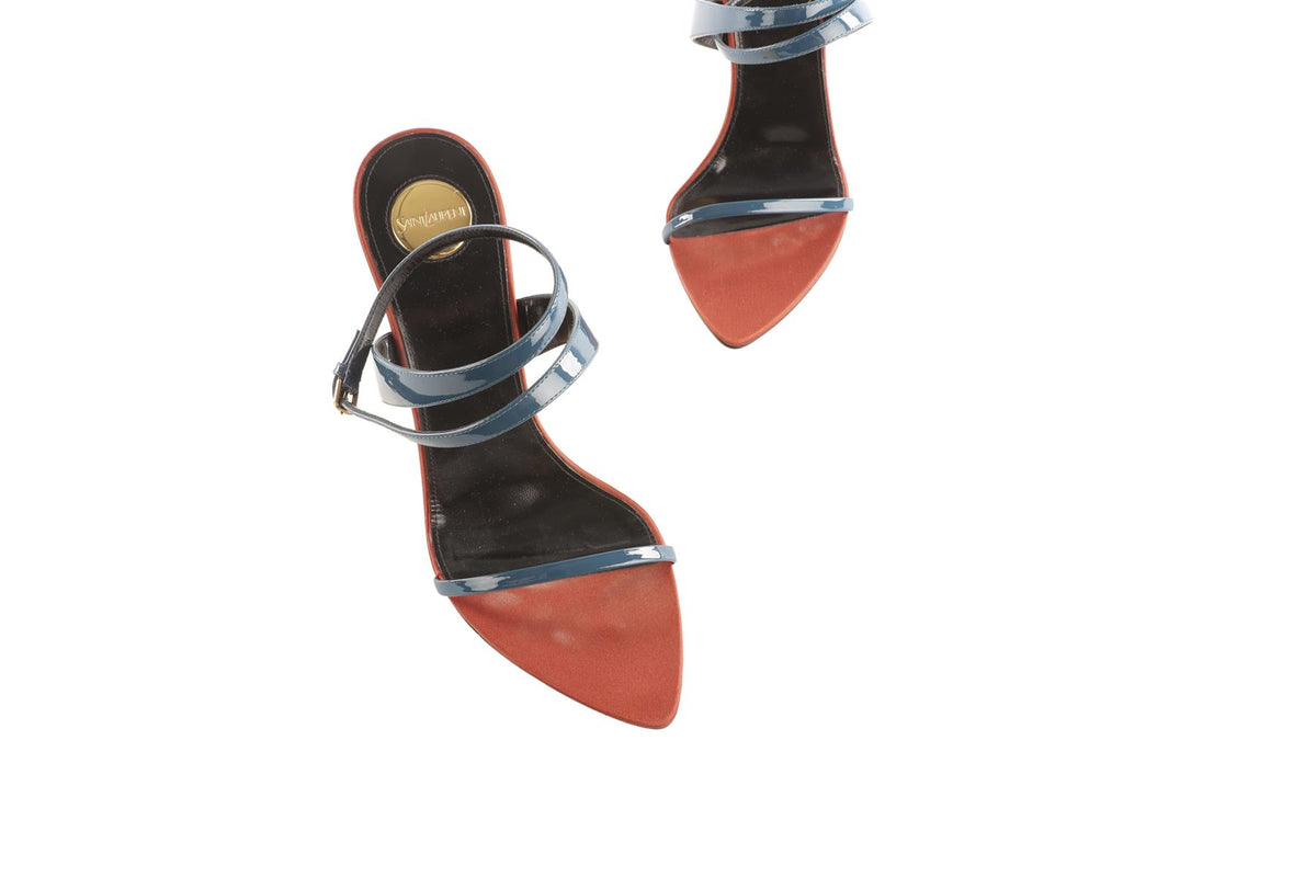 SAINT LAURENT BLUE SALOME LEATHER WEDGE SANDALS EU 39 UK 6 US 9