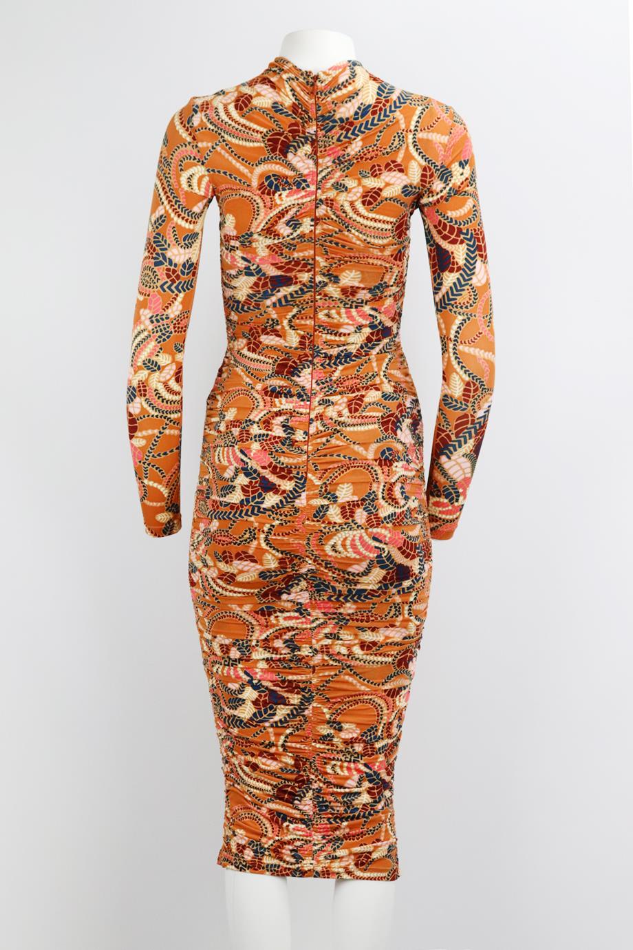 A.L.C. RUCHED PRINTED STRETCH CREPE MIDI DRESS XSMALL