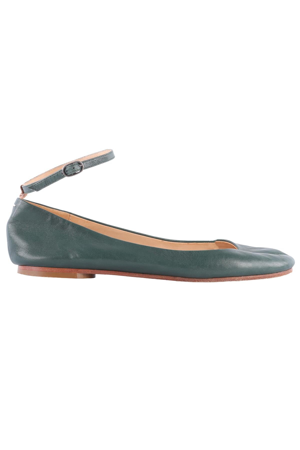 MAISON MARGIELA GREEN LEATHER BALLET FLATS EU 39 UK 6 US 9