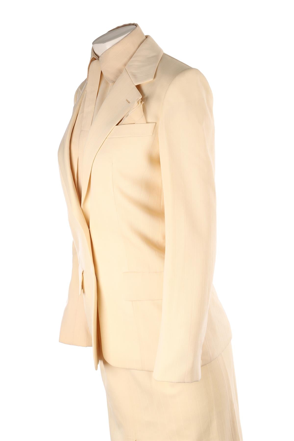 CHRISTIAN DIOR IVORY 1977 WOOL BLAZER, SHIRT AND SKIRT SET