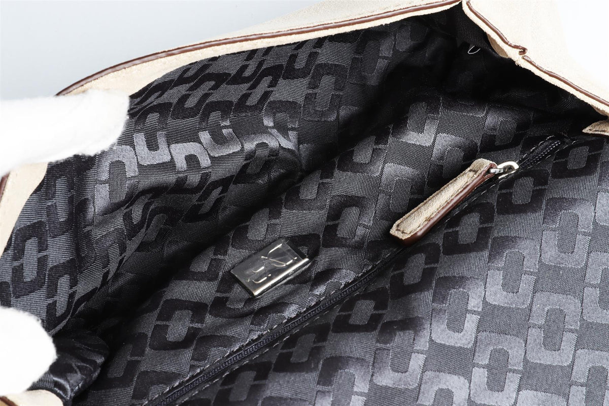 DIANE VON FURSTENBERG BEIGE CRYSTAL AND SUEDE CLUTCH