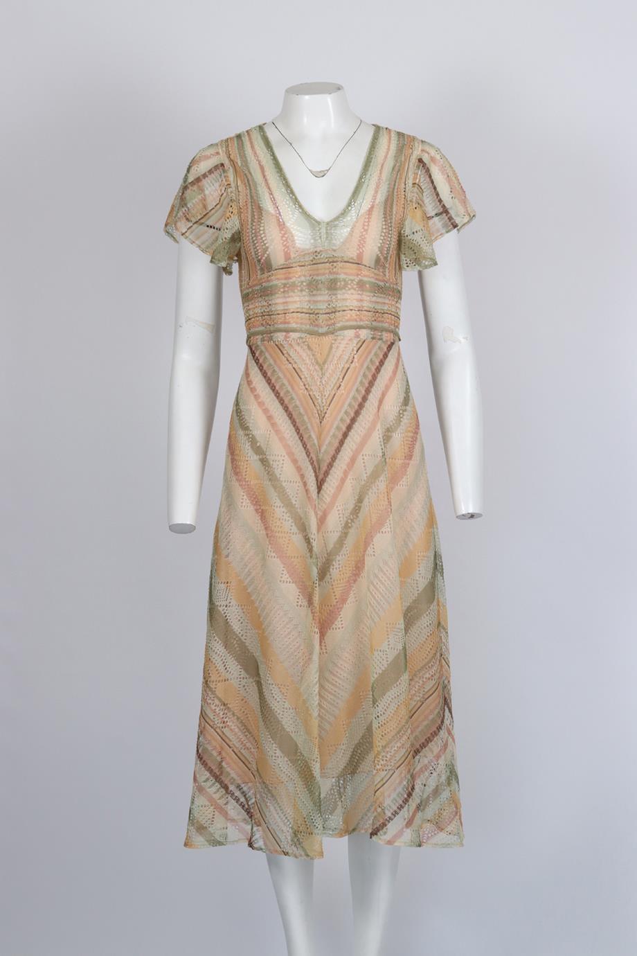 VALENTINO STRIPED SILK MIDI DRESS SMALL