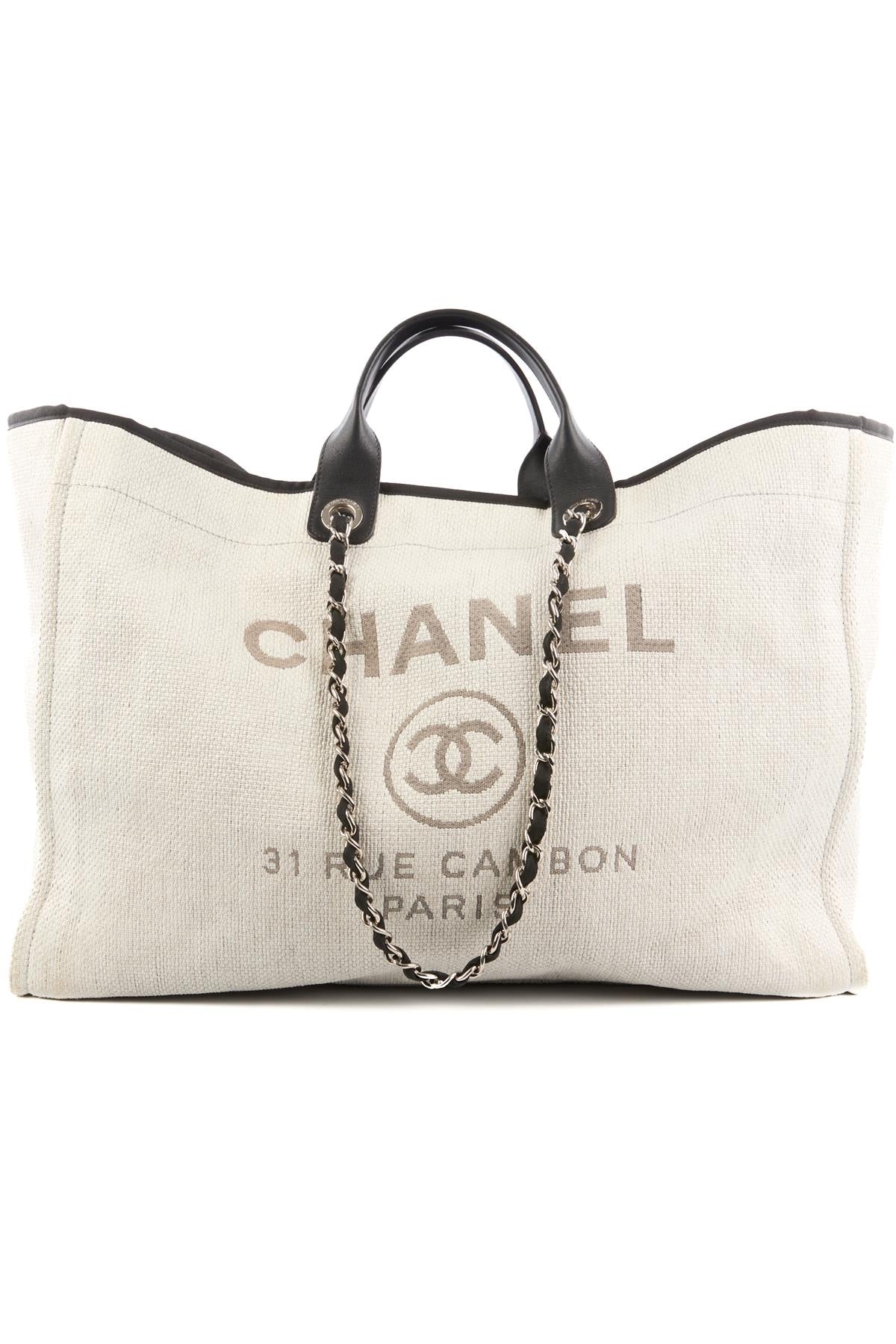 CHANEL GREY 2016 DEAUVILLE LARGE CANVAS TOTE BAG