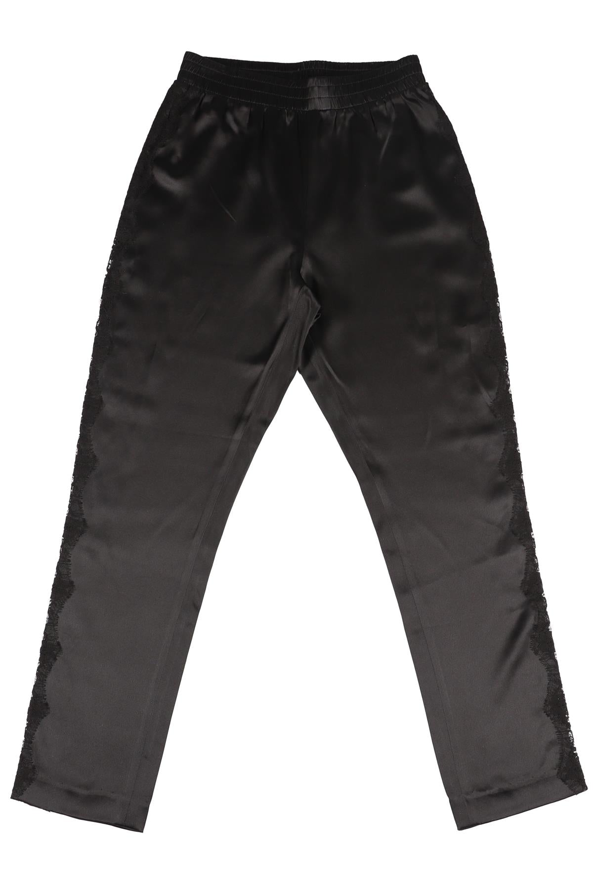 FLEUR DE MAL BLACK SILK STRAIGHT LEG PANTS XSMALL