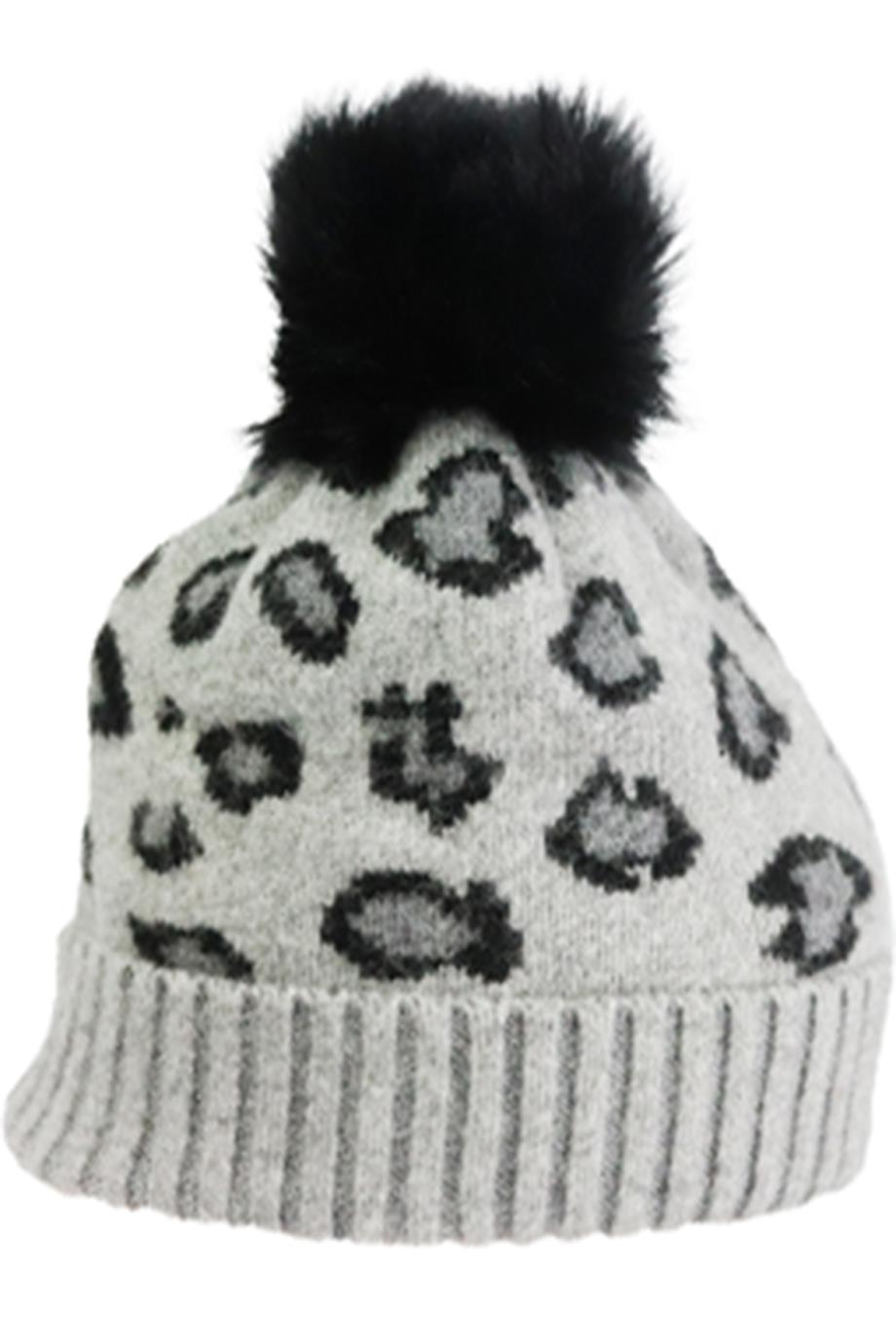 ADRIENNE LANDAU FAUX FUR TRIMMED JACQUARD KNIT BEANIE ONE SIZE