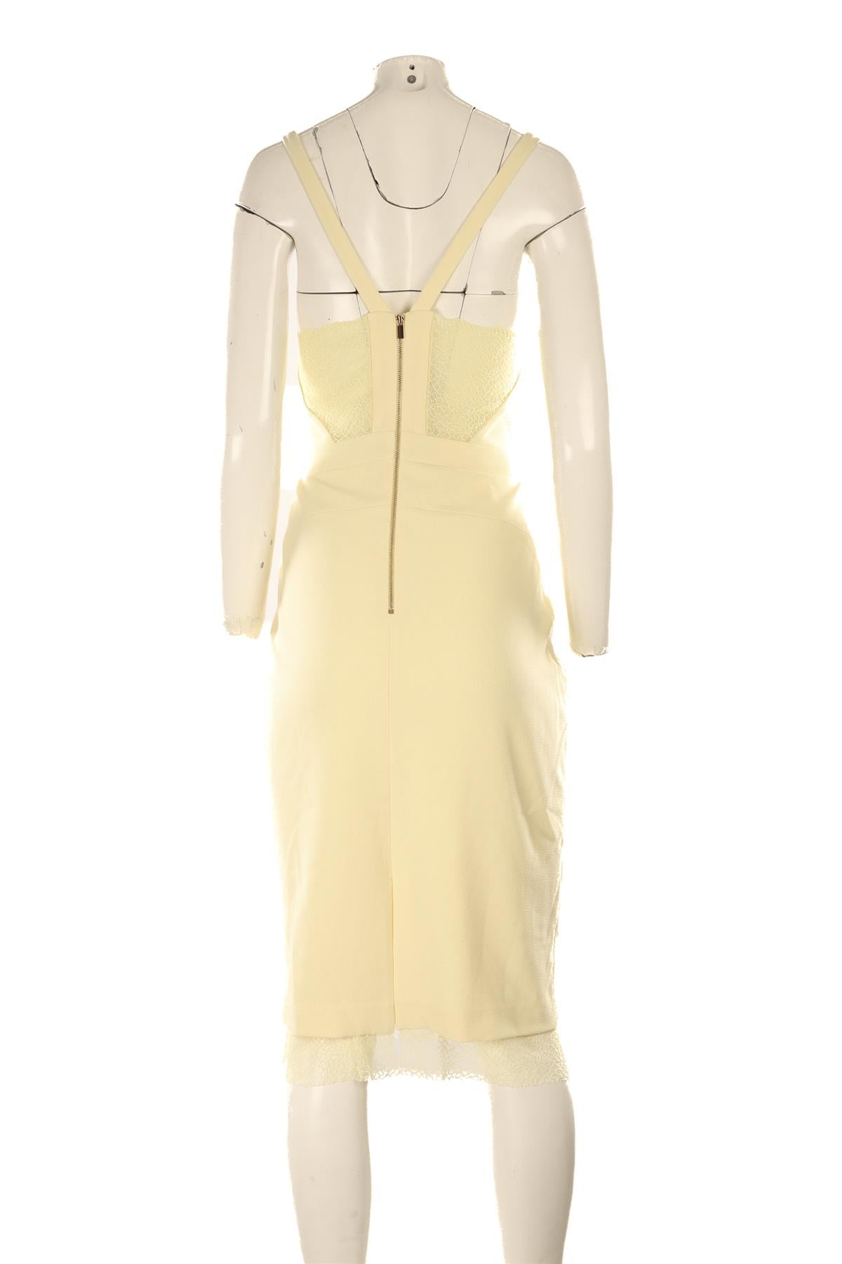 REBECCA VALLANCE YELLOW CREPE MIDI DRESS US 10 UK 14