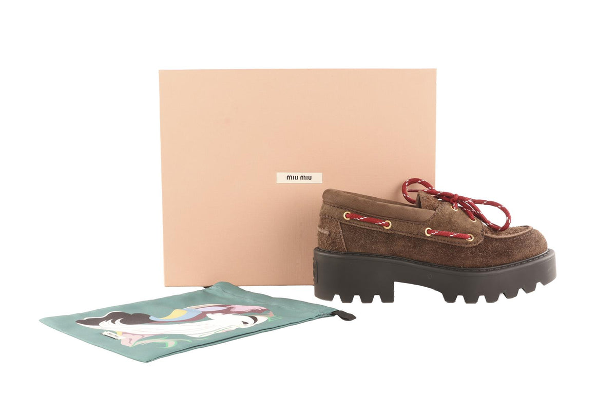 MIU MIU BROWN SUEDE PLATFORM LOAFERS EU 39 UK 6 US 9