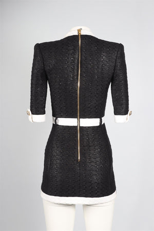 BALMAIN BLACK AND WHITE TWEED MINI DRESS SMALL