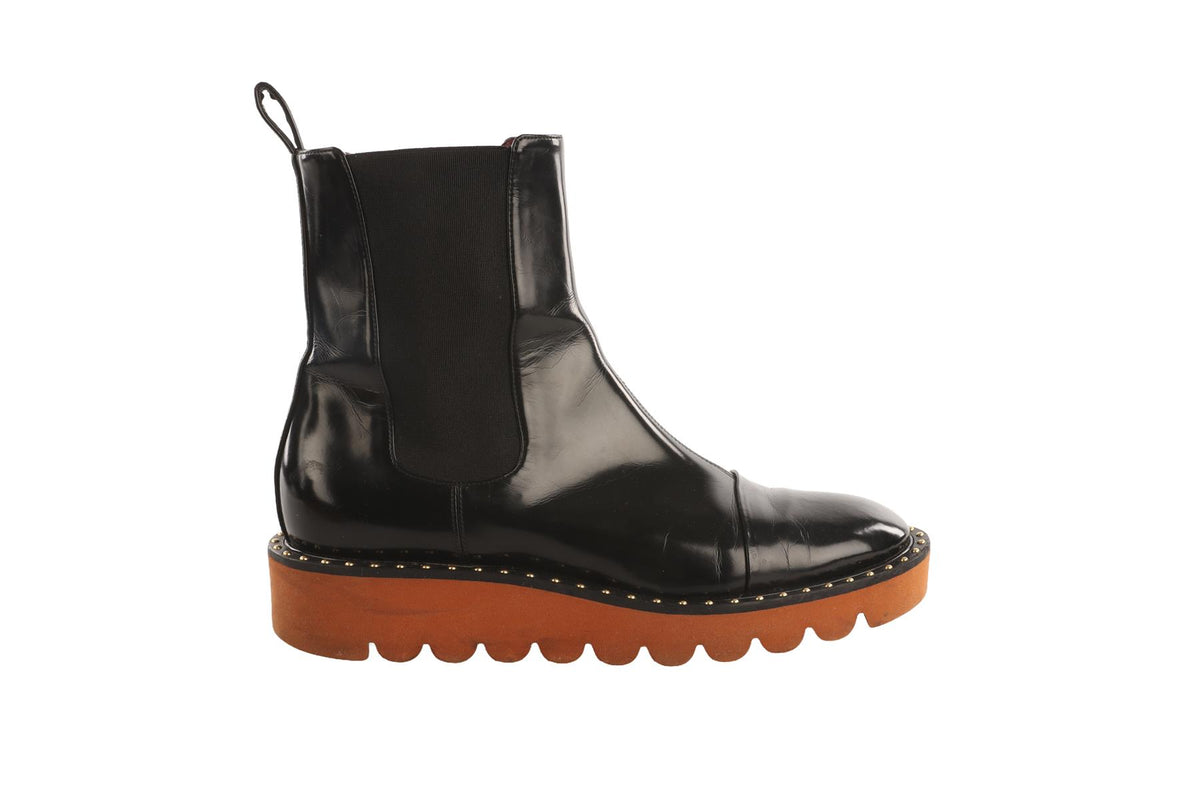STELLA MCCARTNEY BLACK LEATHER ANKLE BOOTS EU 37.5 UK 4.5 US 7.5