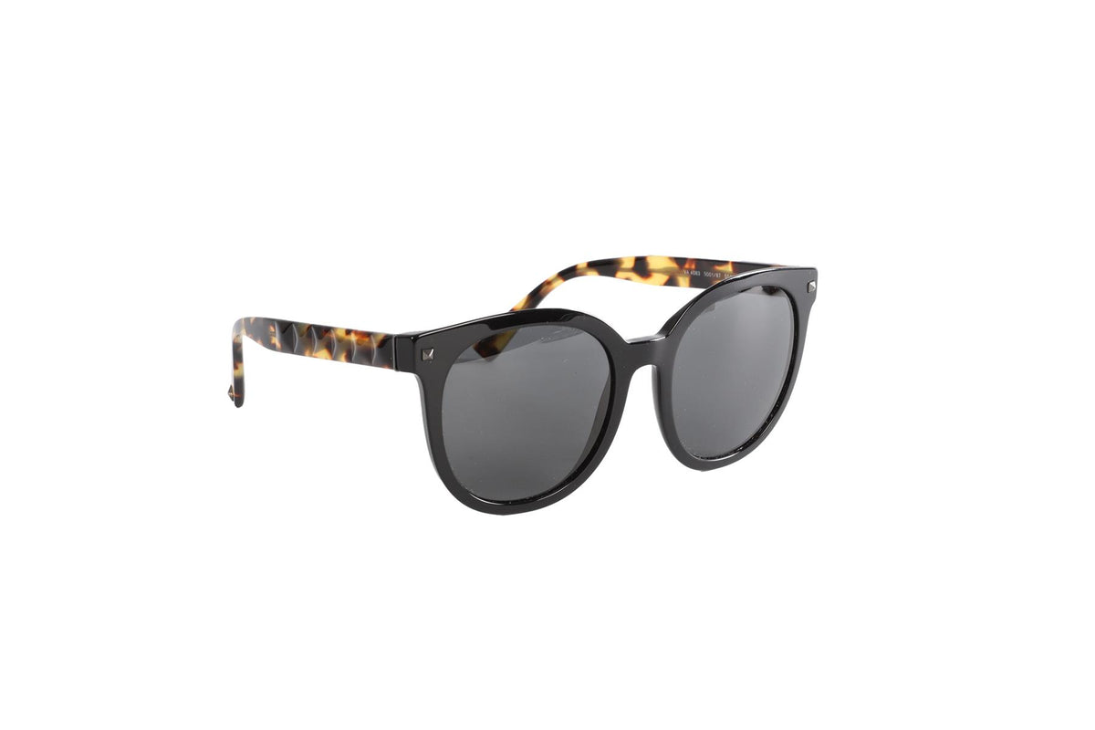 VALENTINO BLACK ROUND FRAME ACETATE SUNGLASSES