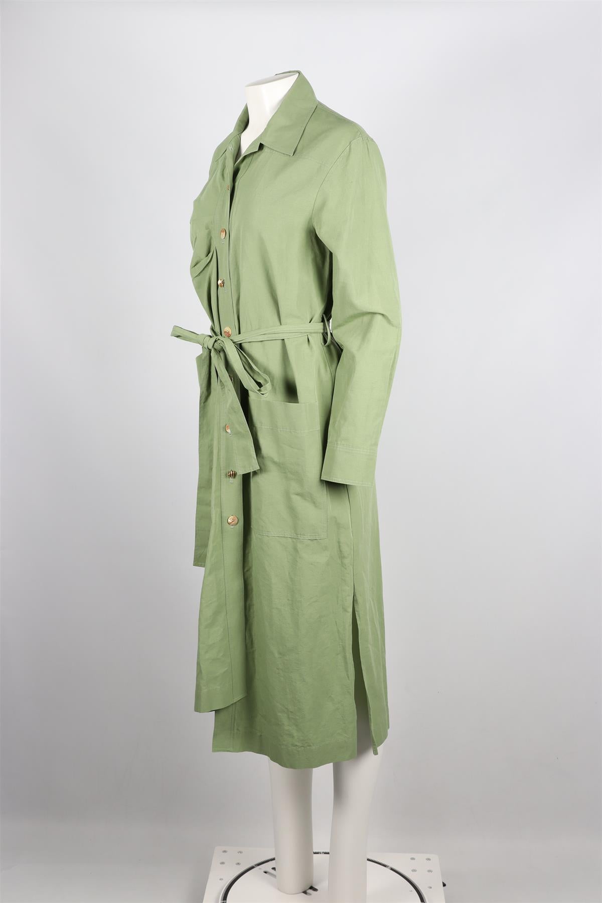 REJINA PYO GREEN LINEN AND COTTON BLEND MIDI DRESS SMALL