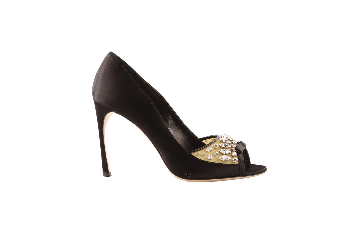 MIU MIU BLACK SATIN PUMPS EU 38.5 UK 5.5 US 8.5