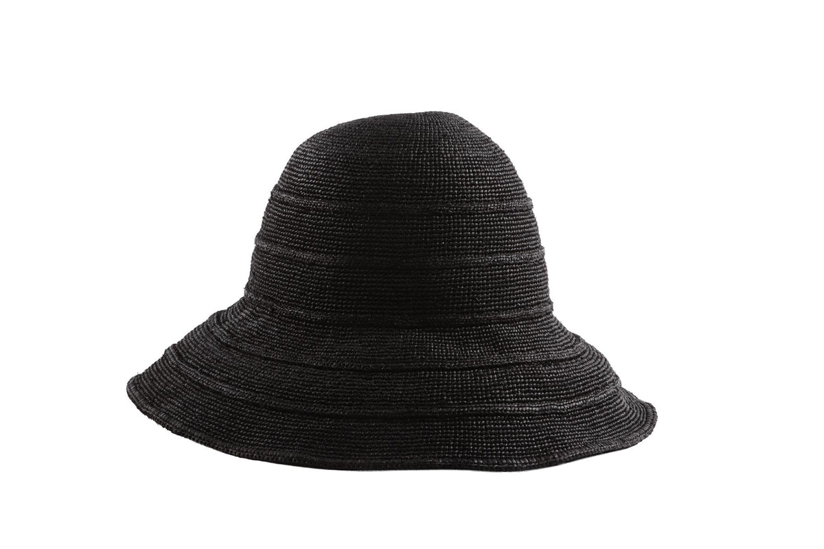 JANESSA LEONE BLACK WOVEN HAT MEDIUM