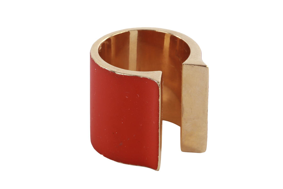 CHRISTIAN DIOR RED LACQUER AND GOLD TONE RING MEDIUM