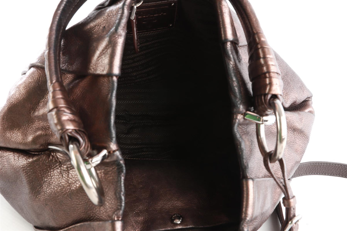 PRADA METALLIC GLACE MORDORE LEATHER SHOULDER BAG